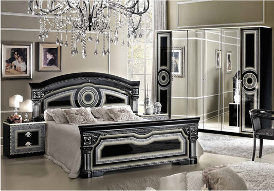 Chambre complète baroque laqué noir argent ALLA