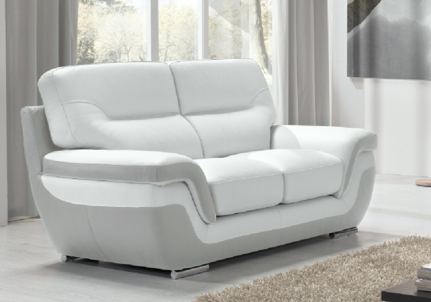 Canapé cuir blanc gris design CASSANDRA