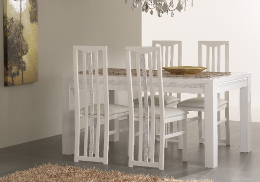 Table à manger et chaise blanc ROMA Crome