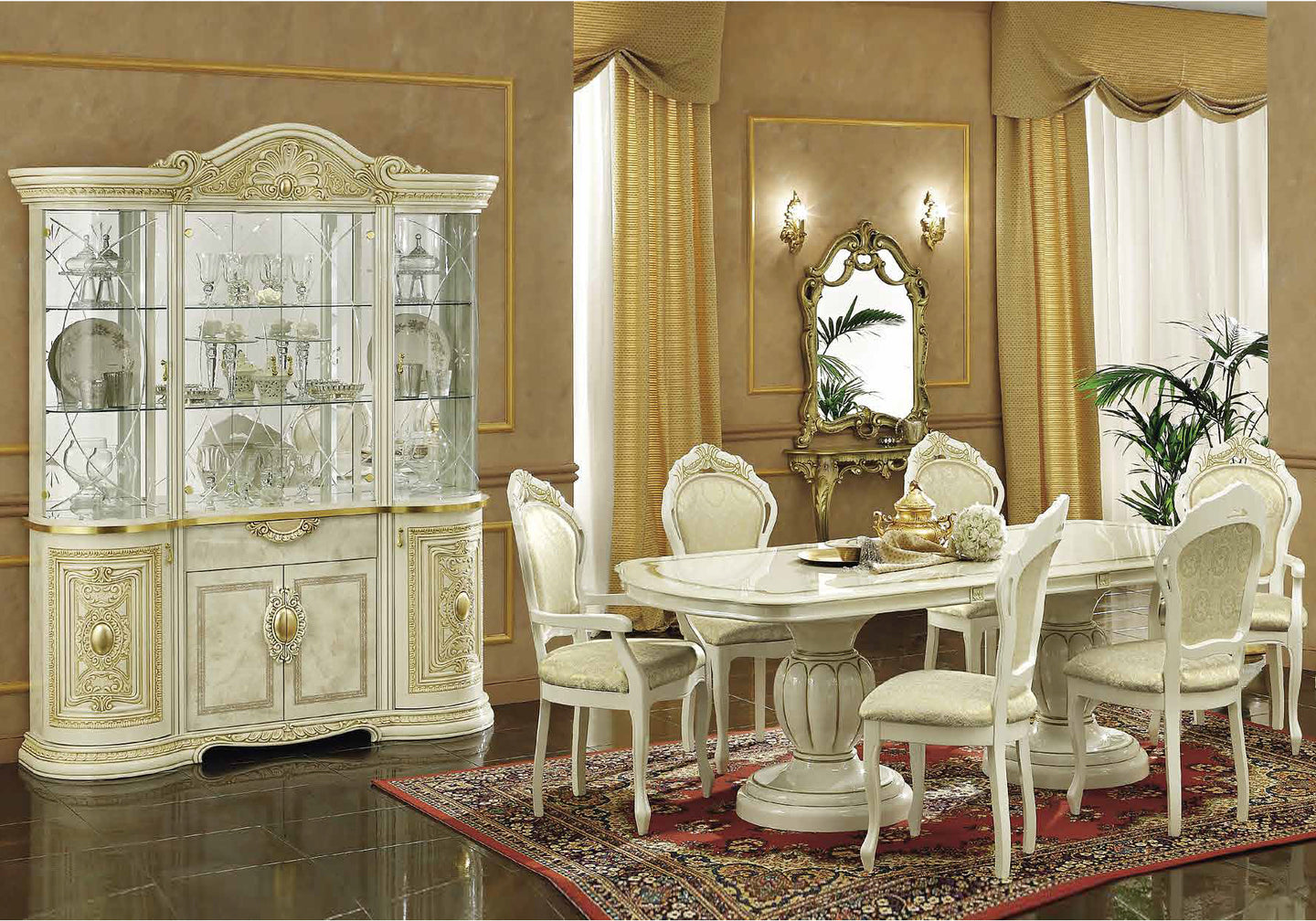 Salle à manger baroque laqué or ivoire KOBA