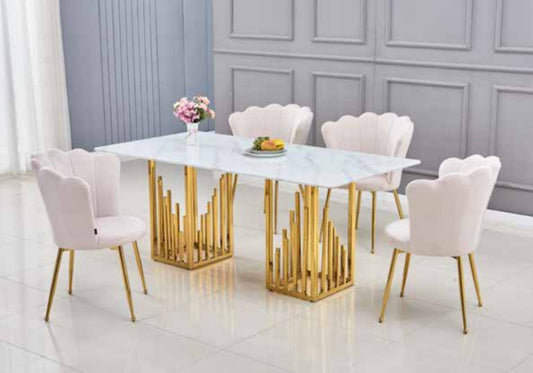 Table à manger marbre blanc doré RITA