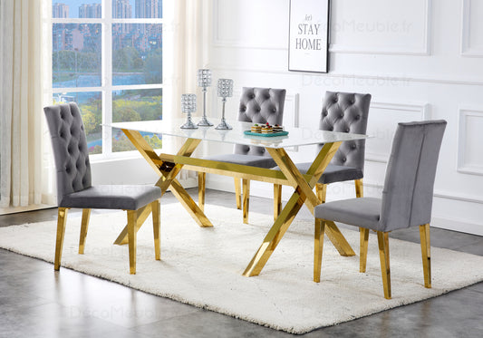 Table et chaises marbre blanc doré CROSS