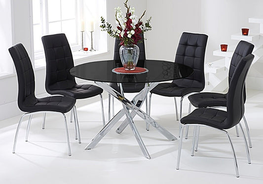 Table ronde chromé 6 chaises noires DESIGN