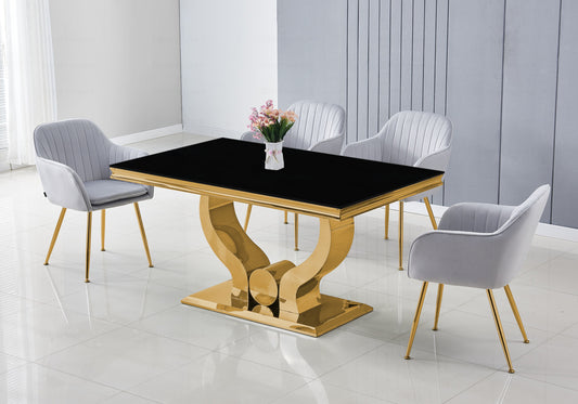 Table en verre noir et chaises doré NEA