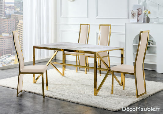 Table et chaise dorée beige marbre beige DIA