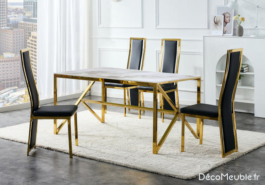 Table et chaise dorée marbre beige DIA