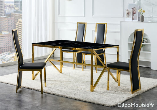 Table et chaise dorée marbre noir DIA