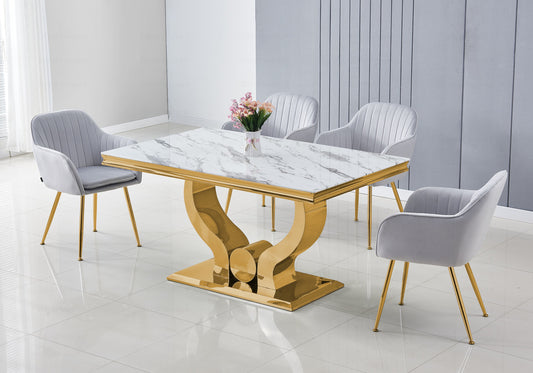 Table et chaises marbre blanc doré NEA