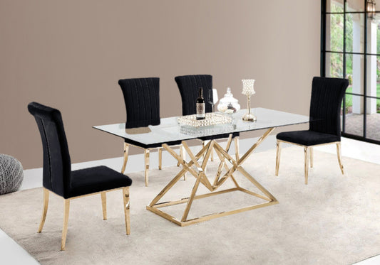 Table à manger 6 chaises dorée noire LUXOR