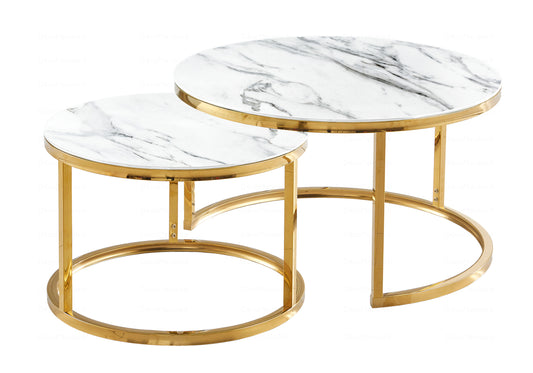 Tables gigognes dorées marbre blanc OREA
