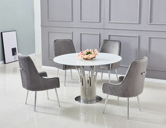 Table ronde chrome marbre blanc COSMO